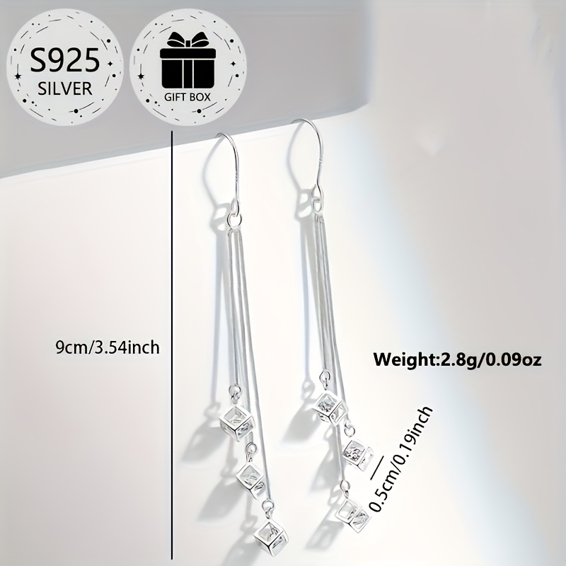 925 Silver Tassel Three Cube Drop Earrings for Women